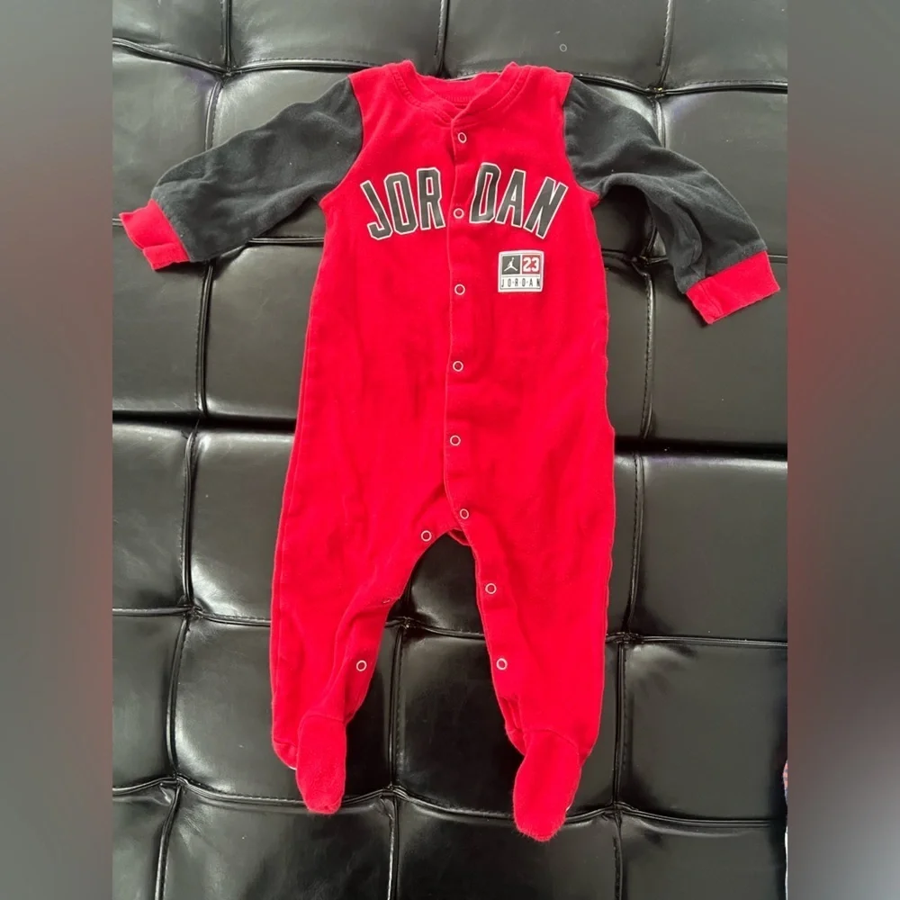 6 Baby Onesies in Red, Blue, and Gray; all 9 months